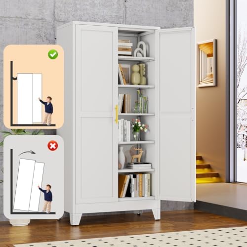 White Metal Storage Cabinet,75" Steel Cabinets for Home Office - Image 6