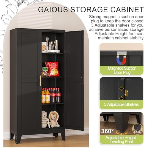 GAIOUS Metal Storage Cabinet, Black Pantry Storage Cabinets with 2 Door - Image 3