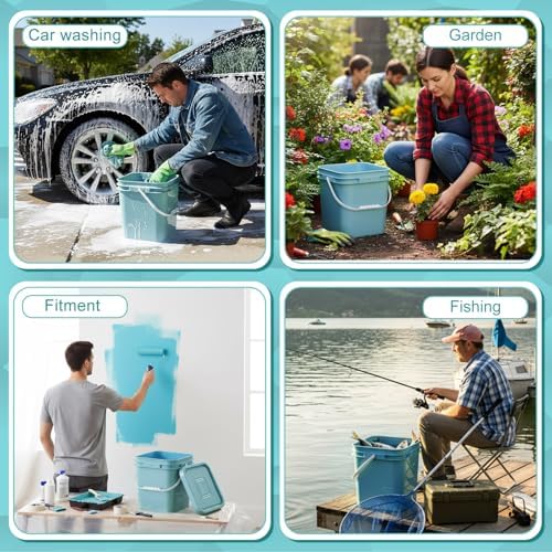 Mumufy 3 Pcs 3.5 Gallon Square Food Grade Bucket with Lid, Aqua - Image 6