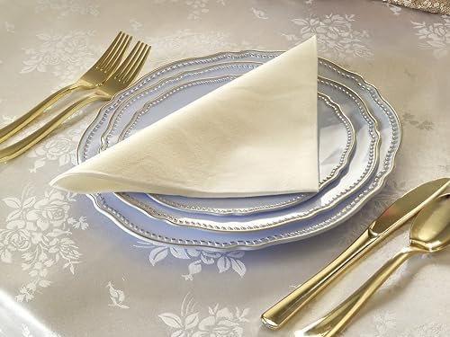 " OCCASIONS " 200pcs set (25 Guest)-Wedding Disposable Plastic Plates & cutlery - 10.25'', 7.5'' +paper napkins, Gold rim cups & Silverware (Rochelle Antique Rose and Gold) - Image 4