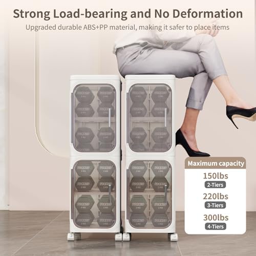 5 Tier Slim Bathroom Storage Cabinet, Foldable and Movable, White - Image 6
