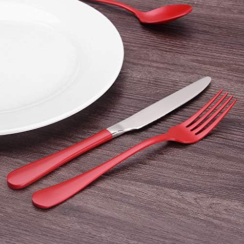 Red Silverware Set, Bysta 40-Piece Stainless Steel Flatware Set, Kitchen Utensil Set Service for 8, Tableware Cutlery Set for Home and Restaurant, Knives mirror polish, Dishwasher Safe - Image 5