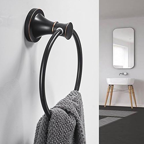 BESy Oil Rubbed Bronze 4 Piece Bathroom Accessories Set (Single Towel Bar, Towel Ring, Toilet Paper Holder, Double Towel Hooks), Wall Mounted Bath Hardware Accessory Fixtures Set - Image 5
