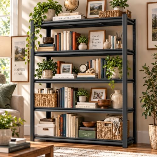 Metal Book Shelf Adjustable Heavy Duty Bookshelf with Tool-Free Assembly - Image 2