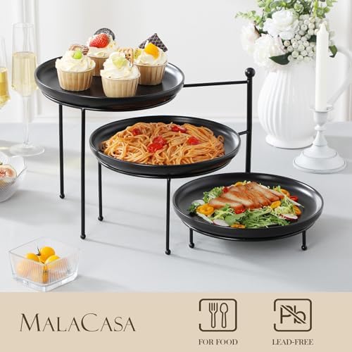 MALACASA Round 3 Tier Serving Tray, 10 Inch Black Porcelain Dessert Stand - Image 4