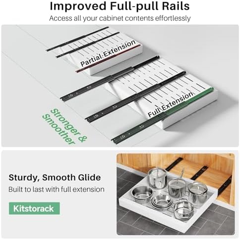 Kitstorack Pull out Cabinet Organizer, Expandable(12"-20") Heavy Duty Slide out Drawers Fixed with Adhesive Nano Film for Pots, Roll out Shelf Storage for Kitchen Base Cabinet Organization(White) - Image 5