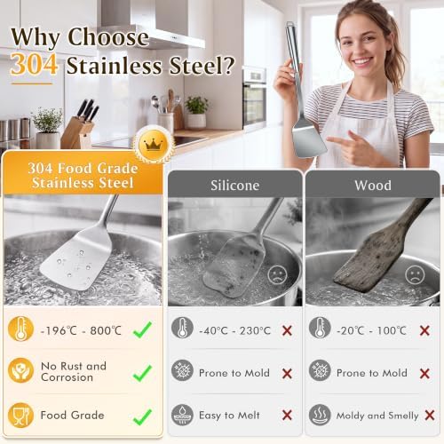 Spaghetti Server, 304 Stainless Steel Pasta Spoon with Teeth, Heavy Duty Sturdy Metal Pasta Fork with Hanging Hole, Heat Resistant Kitchen Cooking Utensil, Ergonomic Handle, Dishwasher Safe - Image 4