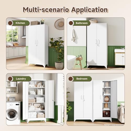 Letaya 71" H Metal Storage Cabinet with 2 Doors and 4 Shelves,Tall Kitchen Pantry Cabinets,Utility Pantry Organizers for Cupboard/Dining/Bathroom/Home Office/Garage, Steel Tool Cabinets - Image 4