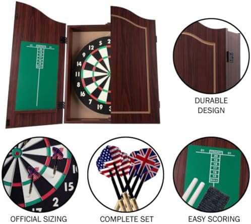 Trademark Poker Dart Board Cabinet Set with 18” Dartboard, Walnut, 20”x25” - Image 5