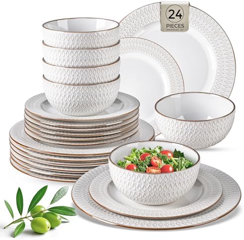 GBHOME Ceramic Dinnerware Sets of 8,24 pcs Plates and Bowls Sets Dishes by GBhome