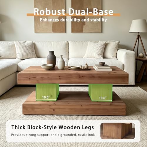 Rustic Solid Wood Coffee Table for Living Room, Big Rectangle Coffee Table - Image 5