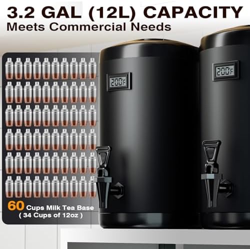 Insulated Beverage Dispenser-NON HEATING-75 Cup Cold Drink Beverage for Catering-Stainless Steel Iced Beverage Dispenser 12 L/3.2 Gallon Coffee Dispenser with Spigot for Tea,Juice (black) - Image 2