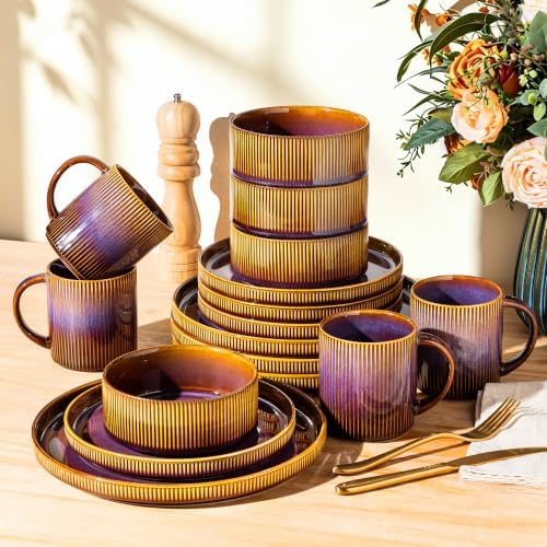 TheTerra Ceramic Dinnerware Set for 4, 16-Piece Plates and Bowls Set by TheTerra