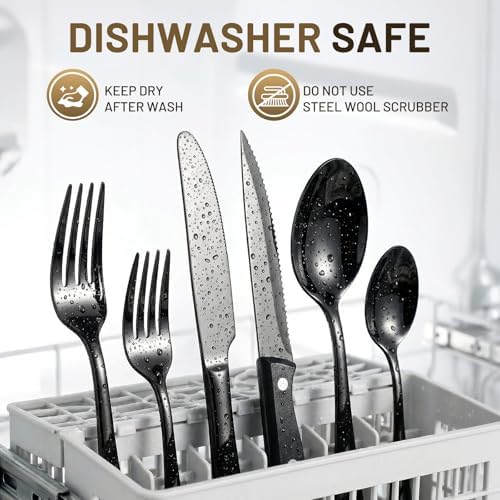 48 PCS NO-FADING Black Silverware Set with Steak Knives, Flatware for 8 - Image 7