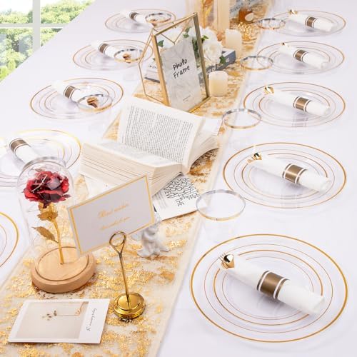 DaYammi 350PCS Clear Gold Plastic Dinnerware Set for 50 Guests - Image 6