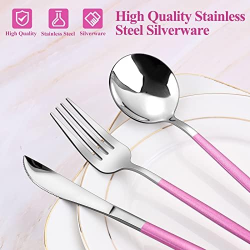 VANVRO Mirror Silver Rosy Silverware Set, 20-Piece Stainless Steel Flatware Set, Satin Finish tableware Cutlery Set, Service for 4, Home and Restaurant, Dishwasher Safe - Image 4