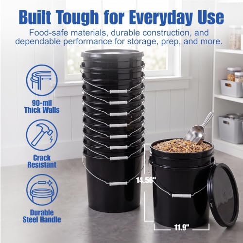 ePackageSupply 5 Gallon Bucket - Food Grade w/Lid BPA-Free, 60 Pack -Black - Image 4
