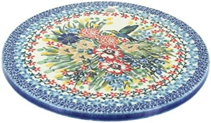 Blue Rose Polish Pottery - Red Hummingbird Trivet - 7.25" Diameter - Ceramic Hot Plate Holder, Decorative Kitchen & Dining Table Accessory by BlueRosePottery