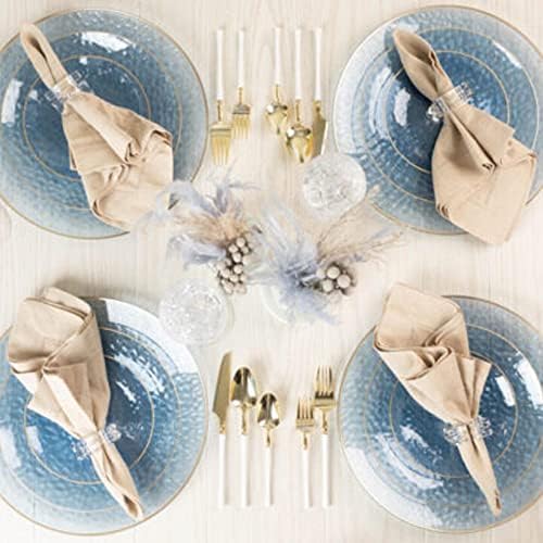 EcoQuality 7" inch Round Hammered Translucent Blue Plastic Plates with Gold Rim - China Like Party Plates, Heavy Duty Large Disposable Dinner Charger Salad Plate Weddings, Serveware (50 PACK) - Image 3
