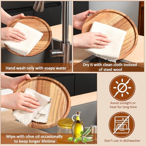 Rtteri 12 Pcs Acacia Wood Dinner Plates, Wooden Serving Dishes, 0.98 Inches - Image 3