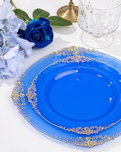 Nervure 350Pcs Blue Plastic Plates, Plastic Dinnerware Set for 50 Guests - Image 5