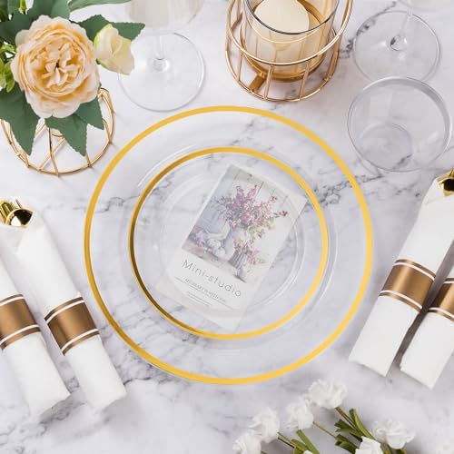 Goodluck 700 Piece Clear Gold Disposable Plastic Dinnerware Sets for Party - Image 3