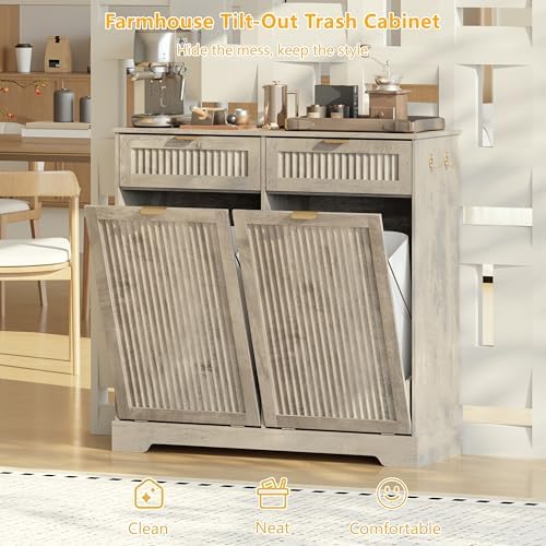 Double 13 Gallon Tilt Out Trash Can Cabinet,Garbage Cabinet with Drawer - Image 5