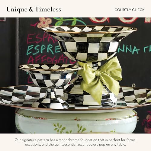 MACKENZIE-CHILDS Enamel Compote, Large, Black-and-White Courtly Check - Image 3