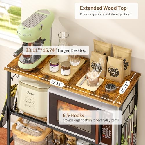 3 Tier Rolling Kitchen Microwave Cart, 33 Inch Microwave Table Stand with Adjustable Shelf, Kitchen Storage Island Utility Cart on Lockable Wheels, Bakers Rack Coffee Bar for Living Room, Office - Image 5