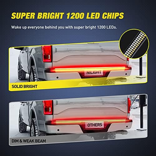 Nilight Truck Tailgate Light Strip 60" Aluminum Frame Triple Row 1200 LED Strip with Red Running Brake Lights White Reverse Light Amber Sequential Turn Signals Strobe Lights，2 Years Warranty - Image 5