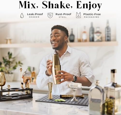 BARE BARREL® Mixology Bartender Kit Bar Set | 16-Piece Cocktail Shaker Set | Martini Barware Mixing Tools for Home Bartending | Incl. 35 Recipe Cards | Gift Set (28oz Boston Shaker, Gold/Black) - Image 3