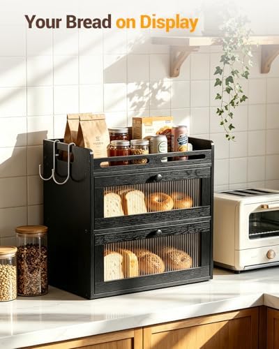 Bread Box for Kitchen Countertop, 2-Tier Bamboo Storage with Raised Shelf - Image 6