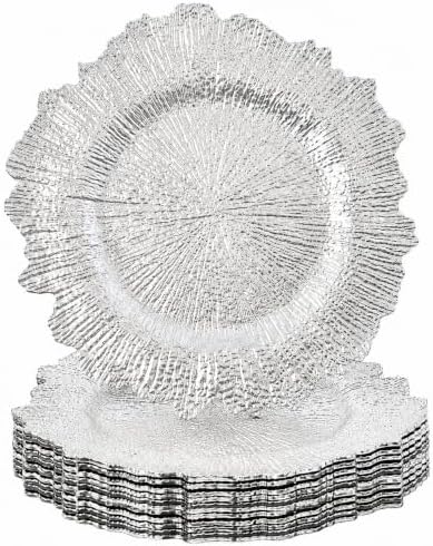100PCS Silver Charger Plates Bulk- 13in Reusable Plastic Chargers by Osgevei