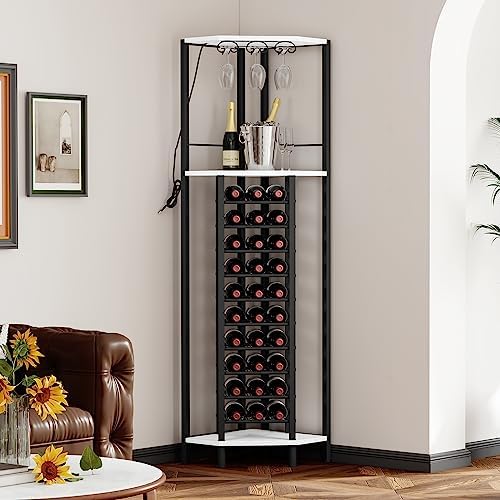Homeiju Corner Wine Rack with Glass Holder and Led Strip Light, Corner Bar Wine Racks Freestanding Floor, Industrial Corner Bar Cabinet for Kitchen, Dining Room, Living Room or Cellar - Image 5