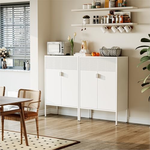 COFaR White Metal Storage Cabinet with Adjustable Shelves, 47”H Modern Buffet Sideboard & Coffee Bar Cabinet with Magnetic Doors, Ventilated Steel Organizer for Kitchen, Dining Room, Home Office - Image 4