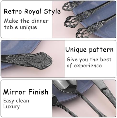 Retro Royal Black Silverware Set With Gift Box, 20-Pieces Cutlery Set Utensils Stainless Steel Flatware For 4 MIKIWAY Kitchen Tableware Set For Gifts Festive, Dishwasher Safe, Mirror Polishing - Image 4