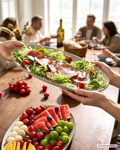 famiware Serving Platters Set of 3 Sizes - Oval, Grey - Image 3