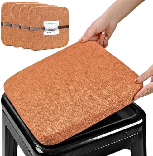 BUYUE Friendly Woven Fabric Magnetic Bar Stool Cushions Set of 4, Enhanced Anti-Slip Breathable Small Chair Seat Pads for Café Bistro Stackable Metal Stools (Square, Orange, 4 Counts) by BUYUE