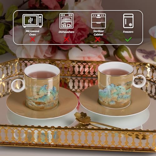 KAMMAK Tea Cups and Saucers Set of 2, Porcelain Coffee Cups, JBE008 - Image 3