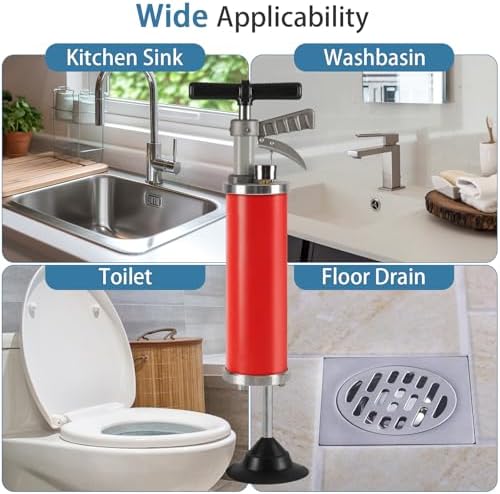 Portable High Pressure Kinetic Toilet Plunger for Shower Kitchen Clogs Red - Image 4