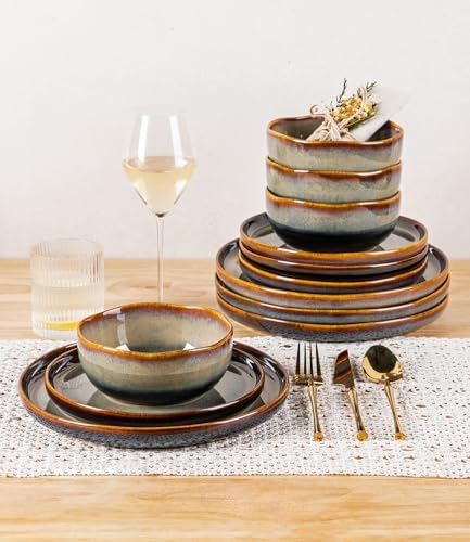 TheTerra Ceramic Dinnerware Set for 4, 12-Piece Plates and Bowls Set - Image 6
