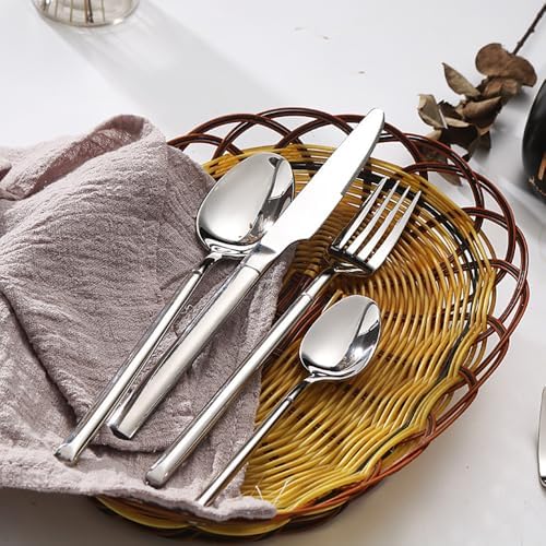 Silverware Set for 4 Modern 16 Piece 18/10 Stainless Steel Square Flatware Set Nice Weight Mirror Polished Kitchen Utensils Cutlery Sets for Home Restaurant Wedding Tableware Dishwasher Safe - Image 2