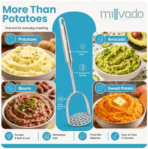 Millvado Potato Masher Stainless Steel, Mashed Potatoes - 12.5 In. Utensil - Image 5