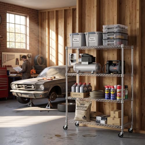 IZEUK Heavy Duty Rolling Utility Racks, 4-Tier Metal Wire Shelving Unit - Image 2