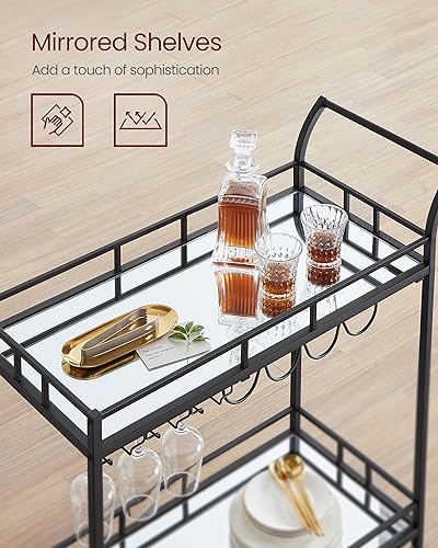 VASAGLE Bar Cart with 2 Mirrored Shelves, Wine Holders, Glass Holders - Image 4