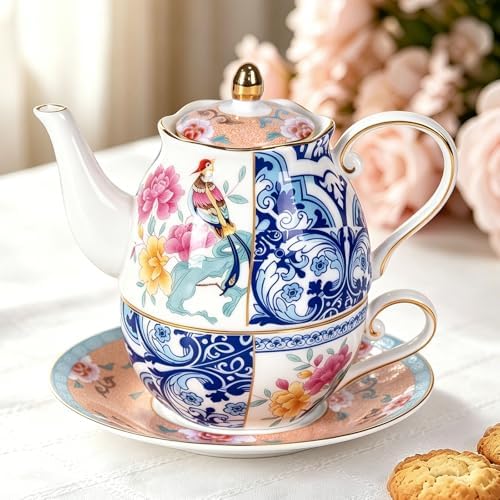 KAMMAK Tea for One Set, Ceramic Teapot, Bone China Tea Set, Cup and Saucer - Image 3