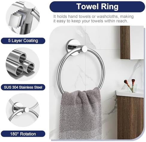 Lairuier Bathroom Hardware Set Polished Chrome Towel Holder Set Wall Mount - Image 3