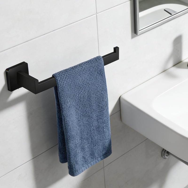 20-Pieces Bathroom Hardware Set Matte Black Bathroom Accessories Set SUS304 Towel Bar Set Includes 4 Towel Bar 16 Inch+4 Towel Holder+4 Toilet Paper Holder+8 Towel Hooks (20, Matte Black) - Image 5