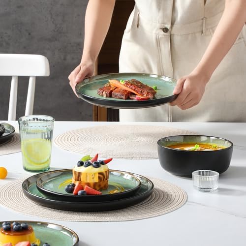 vancasso Plates and Bowls Sets, 18 Pieces Stoneware Dinnerware Sets for 6, Kitchen Dish Set Mircowave and Dishwasher Safe Ceramic Dishware, Turf Green, Series AMBER - Image 6