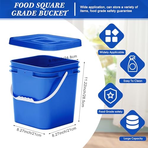 Mumufy 5 Pcs 3.5 Gallon Square Food Grade Bucket with Lid, Blue - Image 2